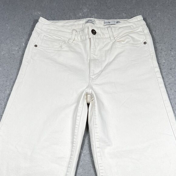 J. Jill Denim Jeans Womens Size 10 Cream High-Rise Full-Leg Crop Pants Pockets - Picture 2 of 14